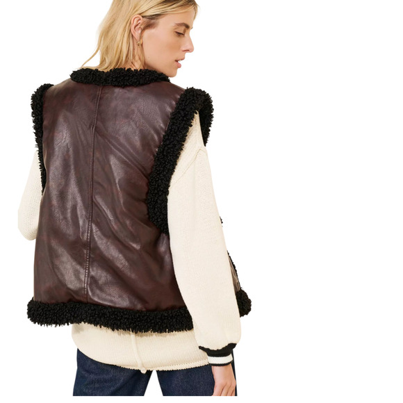 WeWoreWhat Womens Reversible Vegan Leather Sherpa Vest Jacket Size Medium NWT - Picture 5 of 16